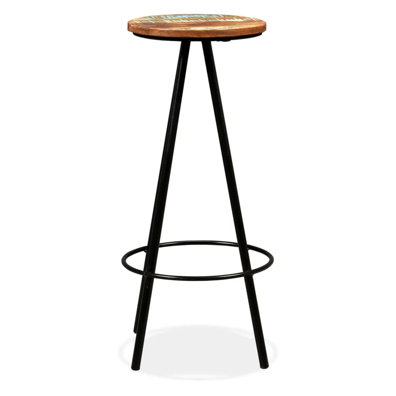 Lot de 4 tabourets de bar chaises hautes en bois massif de récupération et acier DEC029913