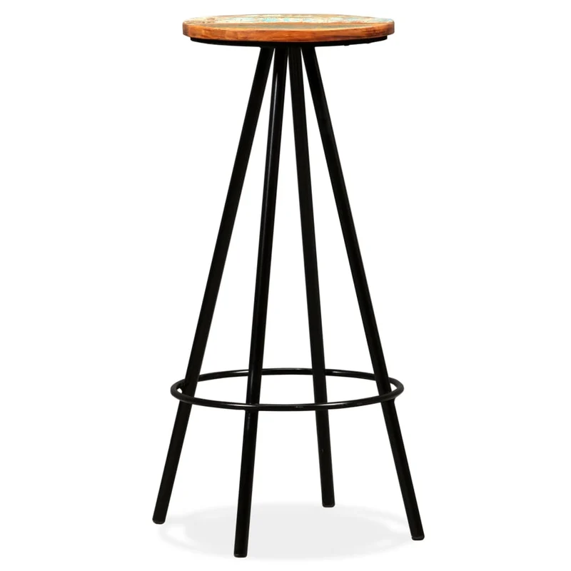 Lot de 4 tabourets de bar chaises hautes en bois massif de récupération et acier DEC029913