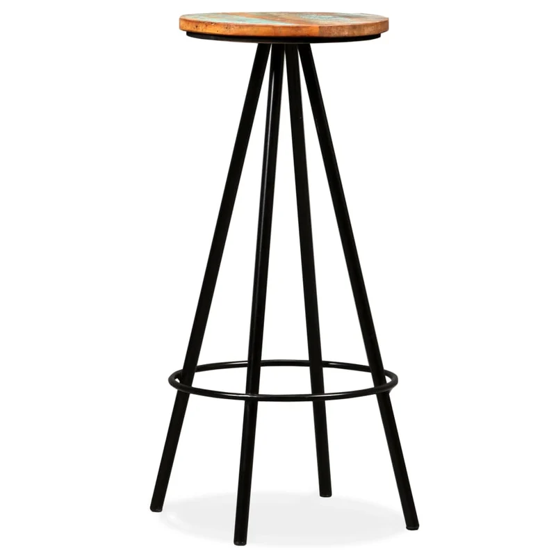 Lot de 4 tabourets de bar chaises hautes en bois massif de récupération et acier DEC029913