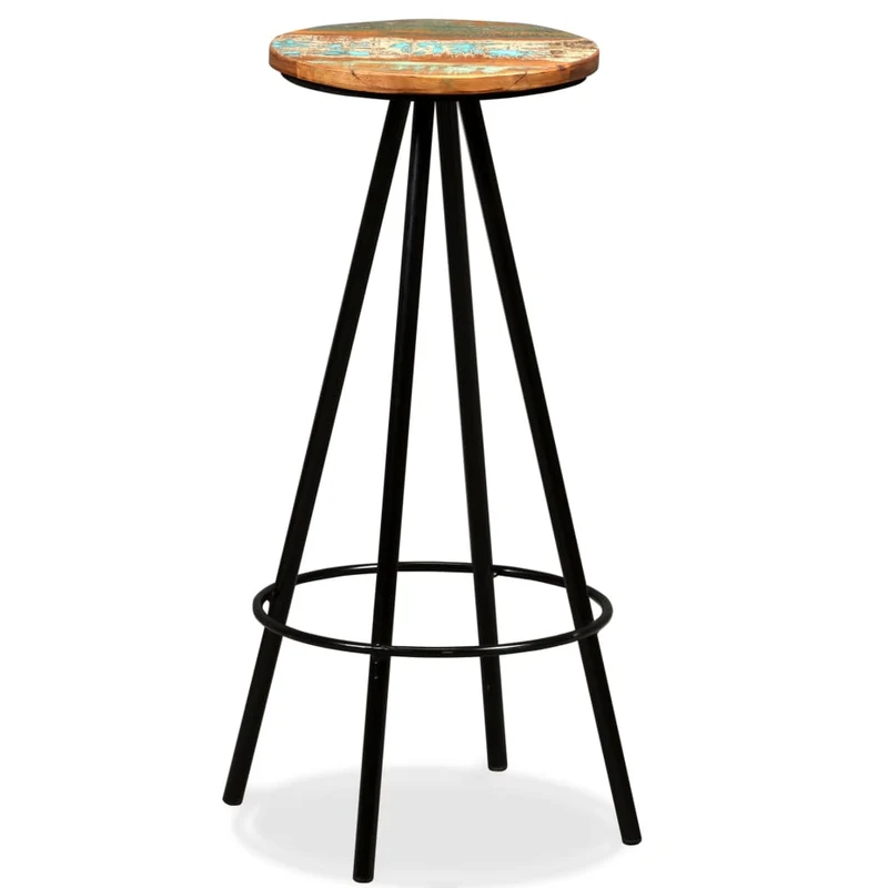 Lot de 4 tabourets de bar chaises hautes en bois massif de récupération et acier DEC029913