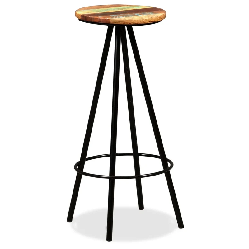 Lot de 4 tabourets de bar chaises hautes en bois massif de récupération et acier DEC029913