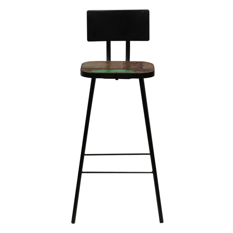 Lot de 4 tabourets de bar chaises hautes avec dossier en bois massif de récupération et acier DEC029912