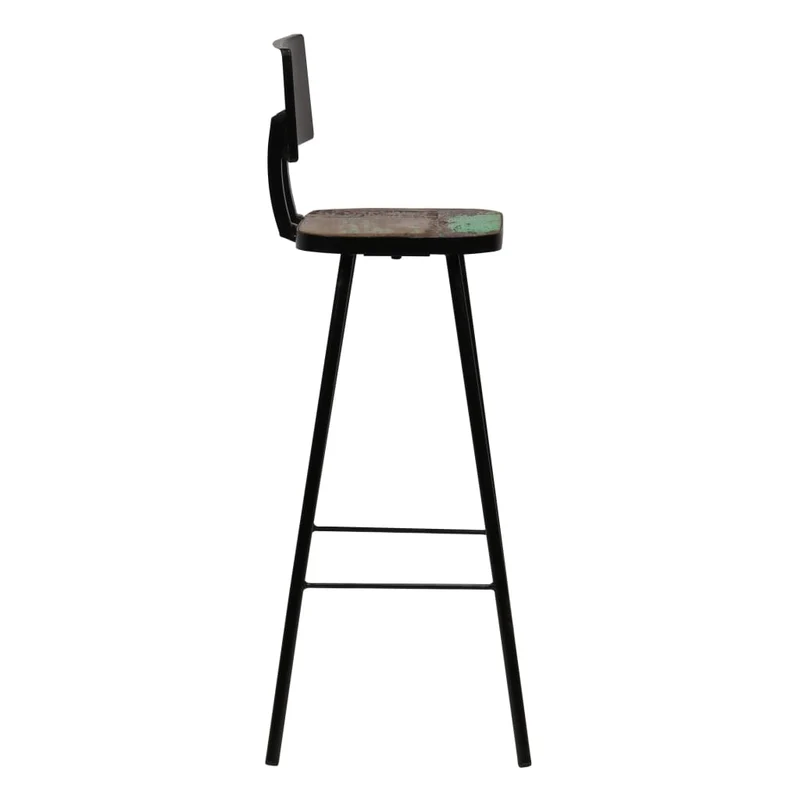 Lot de 4 tabourets de bar chaises hautes avec dossier en bois massif de récupération et acier DEC029912