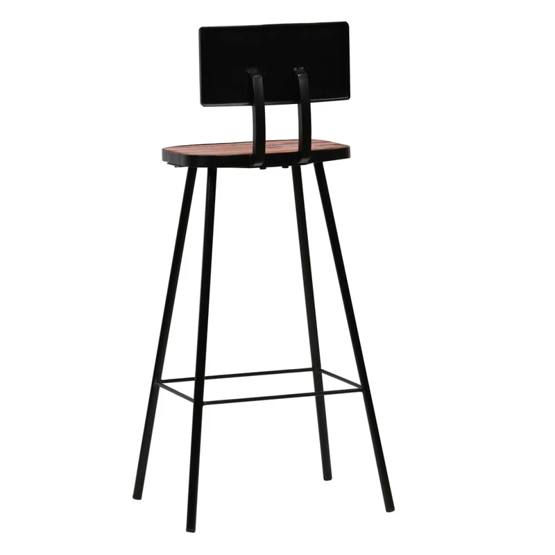 Lot de 4 tabourets de bar chaises hautes avec dossier en bois massif de récupération et acier DEC029912