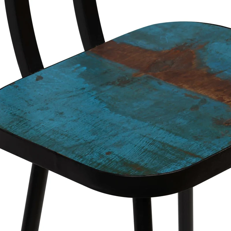 Lot de 4 tabourets de bar chaises hautes avec dossier en bois massif de récupération et acier DEC029912