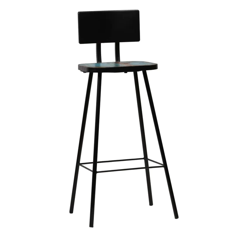 Lot de 4 tabourets de bar chaises hautes avec dossier en bois massif de récupération et acier DEC029912