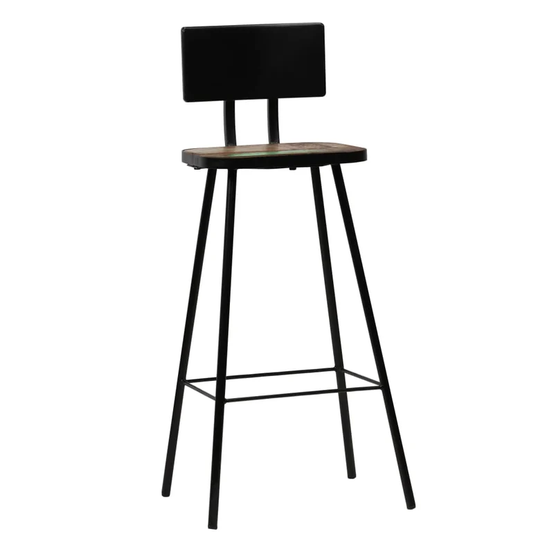 Lot de 4 tabourets de bar chaises hautes avec dossier en bois massif de récupération et acier DEC029912