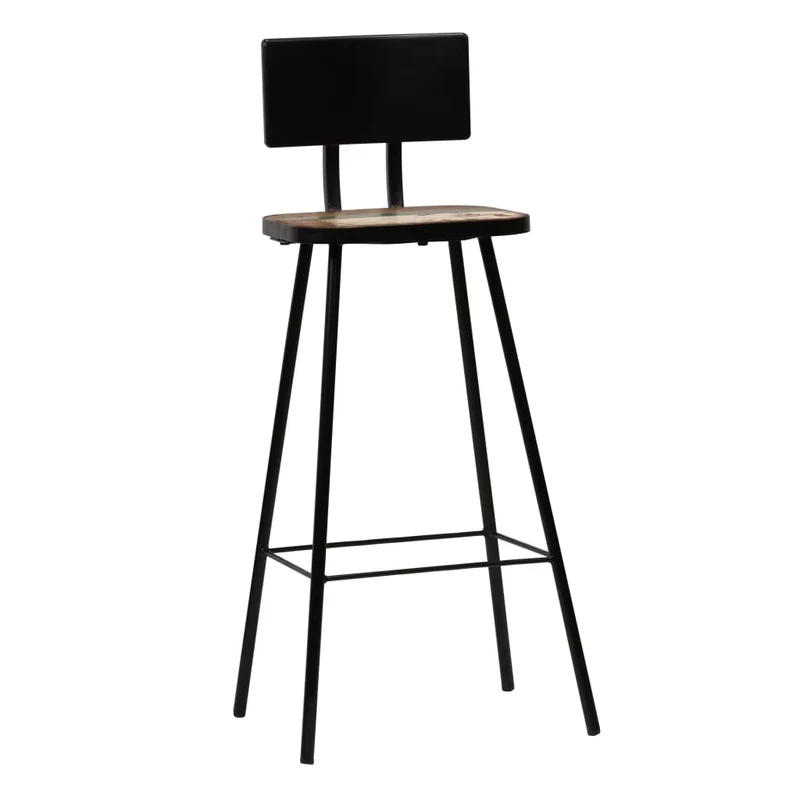 Lot de 4 tabourets de bar chaises hautes avec dossier en bois massif de récupération et acier DEC029912
