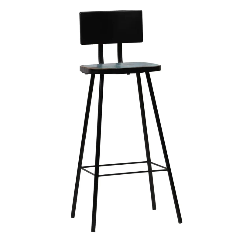 Lot de 4 tabourets de bar chaises hautes avec dossier en bois massif de récupération et acier DEC029912