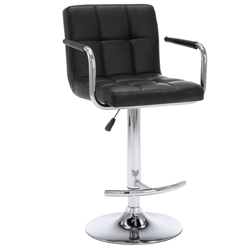 Lot de 2 tabourets de bar chaises hautes avec dossier et accoudoirs en PVC noir et acier DEC029808