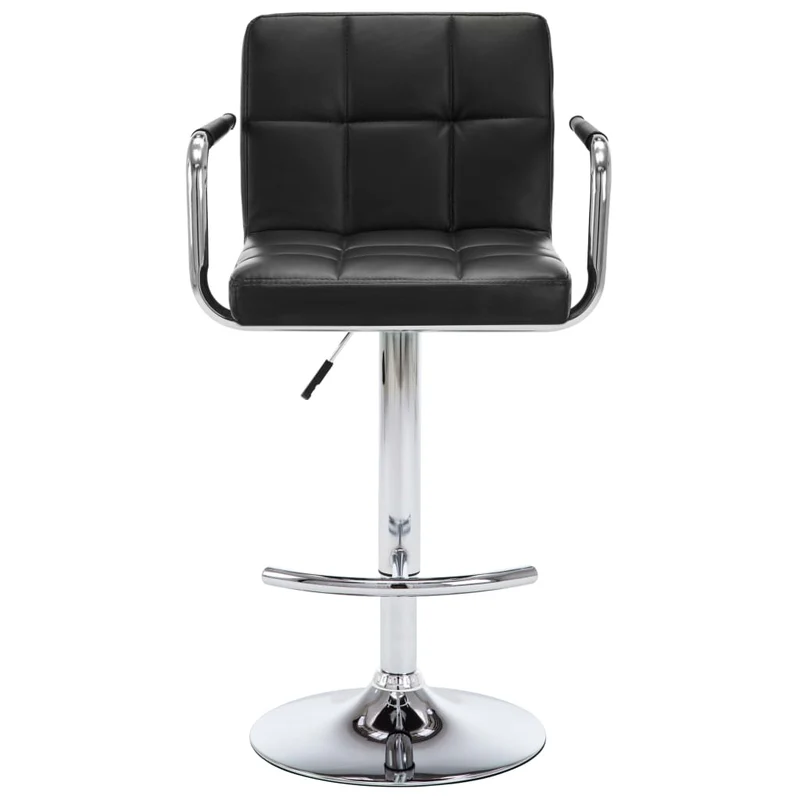 Lot de 2 tabourets de bar chaises hautes avec dossier et accoudoirs en PVC noir et acier DEC029808