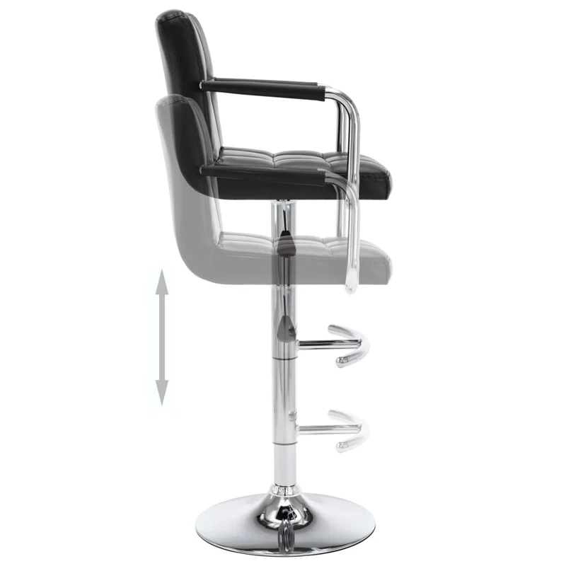 Lot de 2 tabourets de bar chaises hautes avec dossier et accoudoirs en PVC noir et acier DEC029808