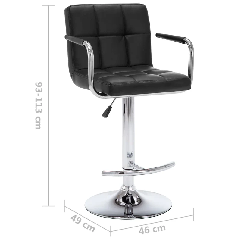 Lot de 2 tabourets de bar chaises hautes avec dossier et accoudoirs en PVC noir et acier DEC029808