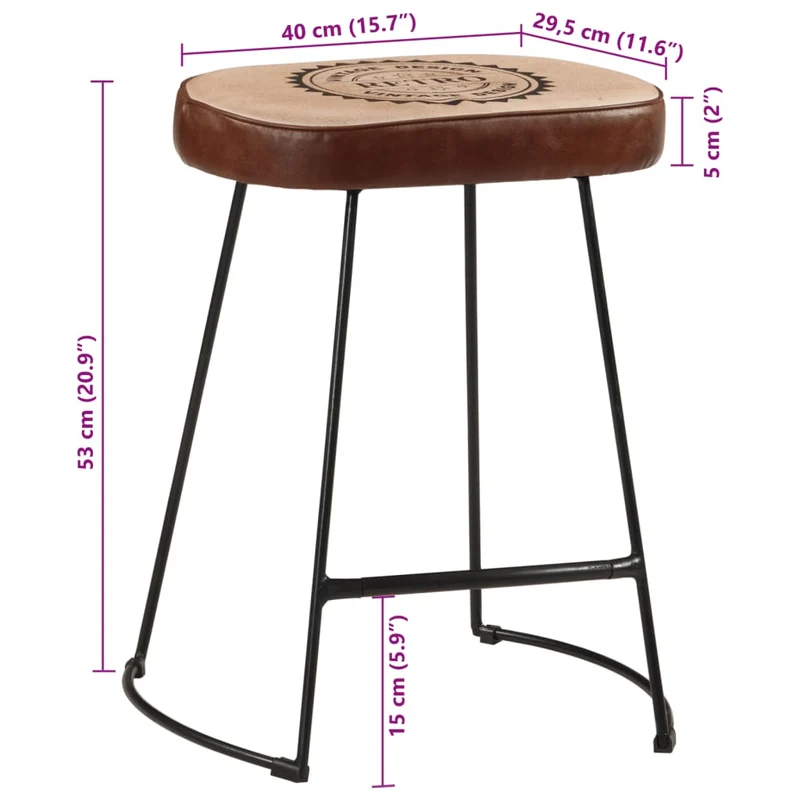 Lot de 2 tabourets design étro hauteur 53 cm cadre en métal avec revêtement en PVC et toile DEC029767