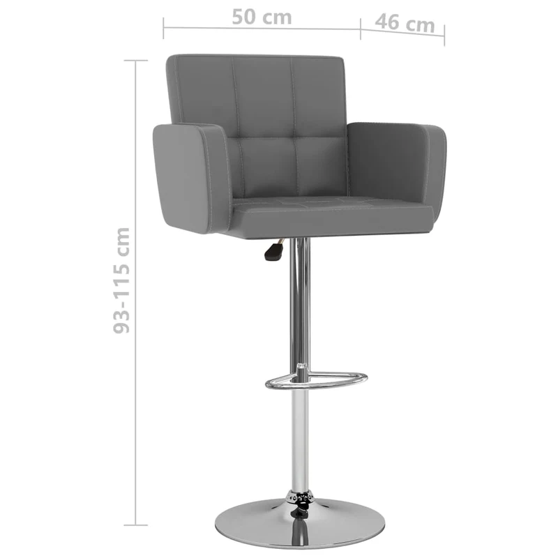 Lot de 2 tabourets de bar chaises hautes avec dossiers et accoudoirs en PVC gris DEC029734