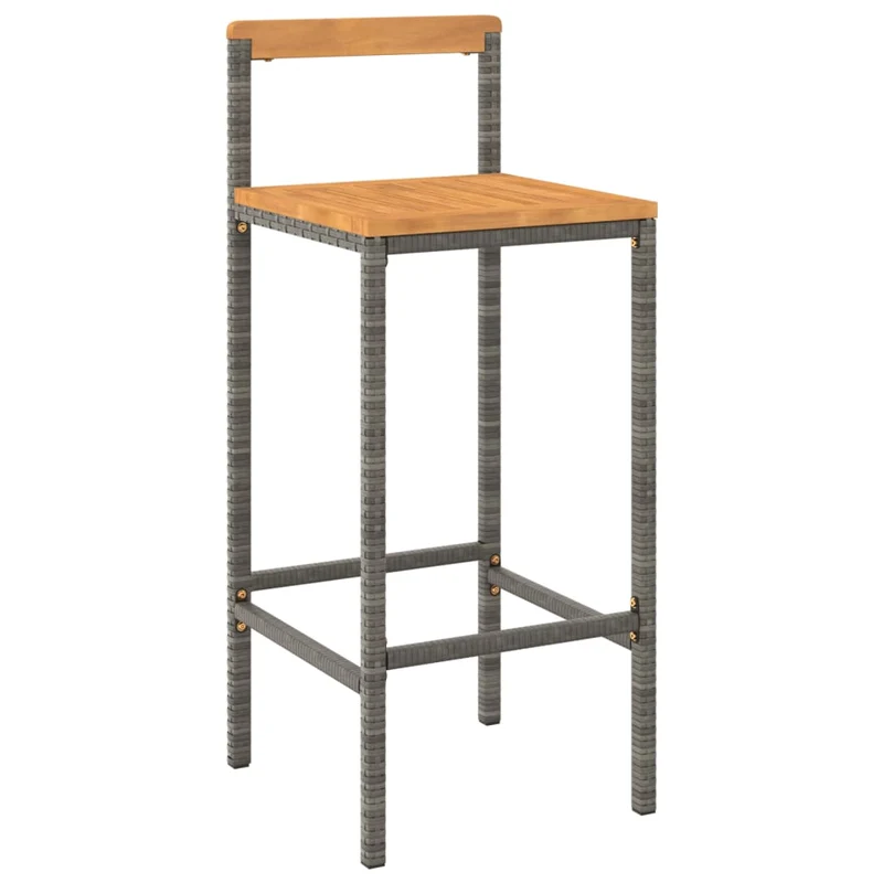 Lot de 2 tabourets de bar chaises hautes extérieur ou intérieur en résine tressée gris et bois d'acacia DEC029730