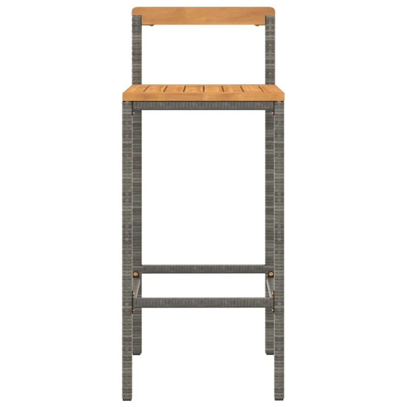 Lot de 2 tabourets de bar chaises hautes extérieur ou intérieur en résine tressée gris et bois d'acacia DEC029730