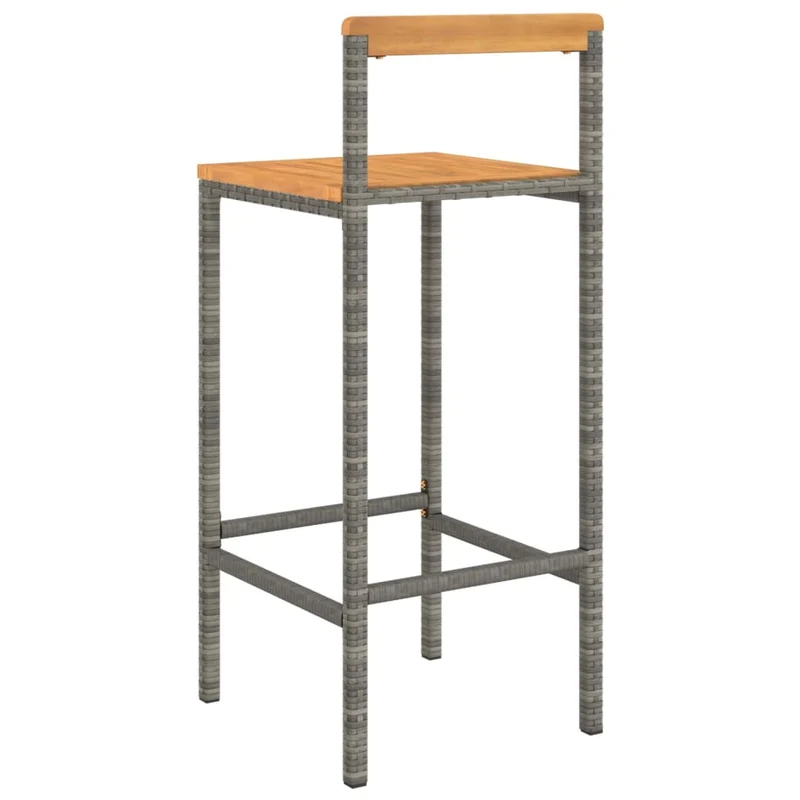 Lot de 2 tabourets de bar chaises hautes extérieur ou intérieur en résine tressée gris et bois d'acacia DEC029730