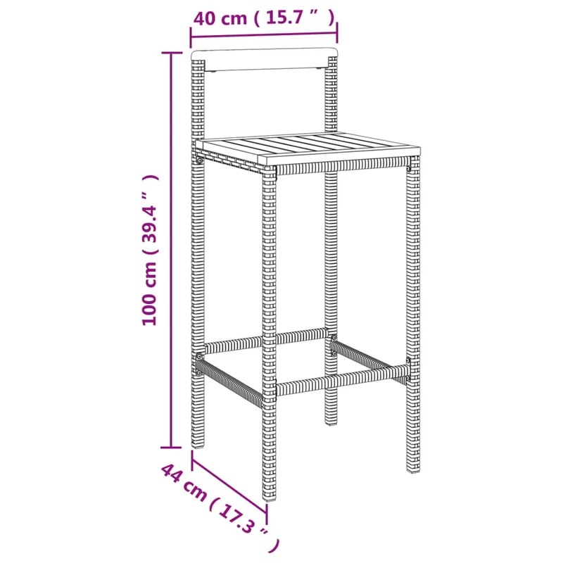 Lot de 2 tabourets de bar chaises hautes extérieur ou intérieur en résine tressée gris et bois d'acacia DEC029730
