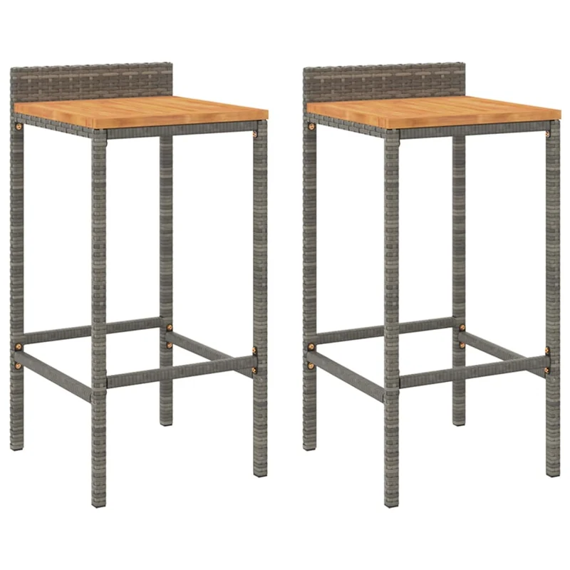 Lot de 2 tabourets de bar chaises hautes pour extérieur ou intérieur en résine tressée gris et bois d'acacia gris DEC029729