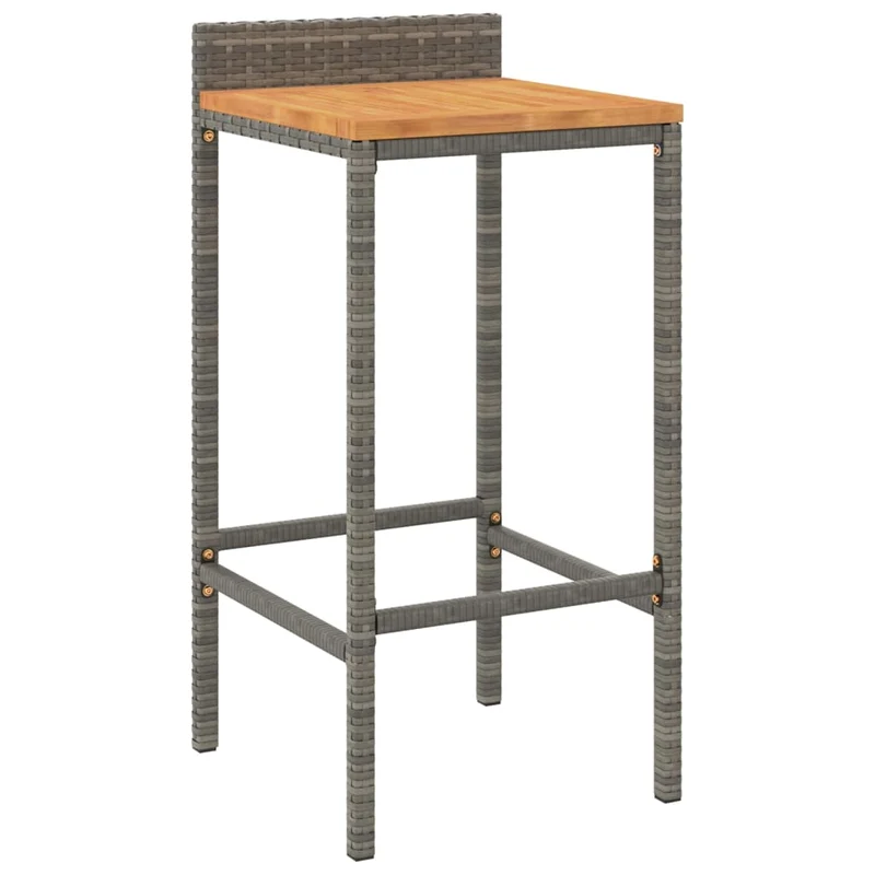 Lot de 2 tabourets de bar chaises hautes pour extérieur ou intérieur en résine tressée gris et bois d'acacia gris DEC029729