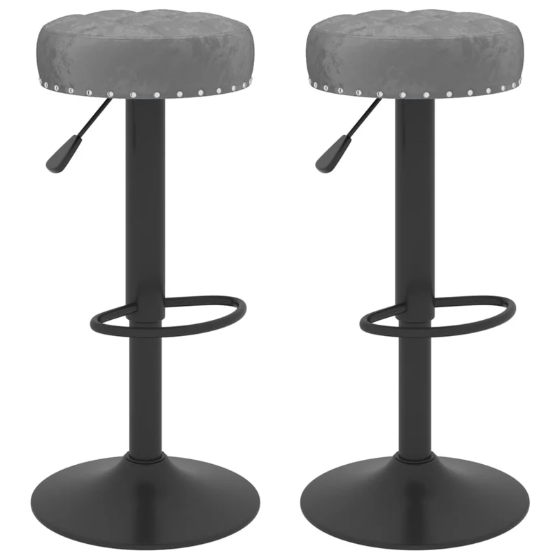 Lot de 2 tabourets de bar chaises hautes en velours gris foncé avec boutons décoratifs et acier noir DEC029721