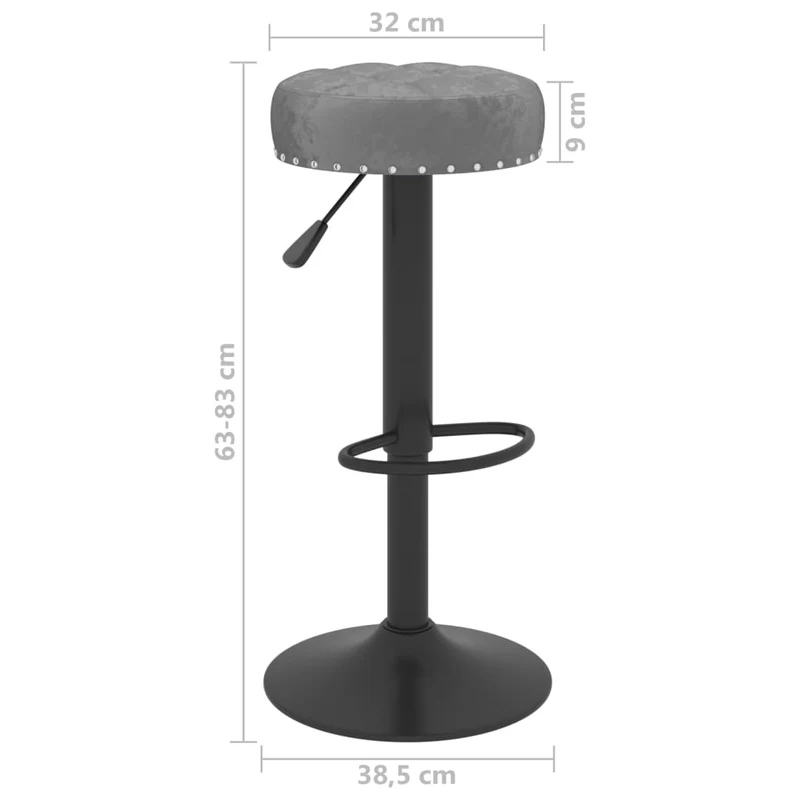 Lot de 2 tabourets de bar chaises hautes en velours gris foncé avec boutons décoratifs et acier noir DEC029721