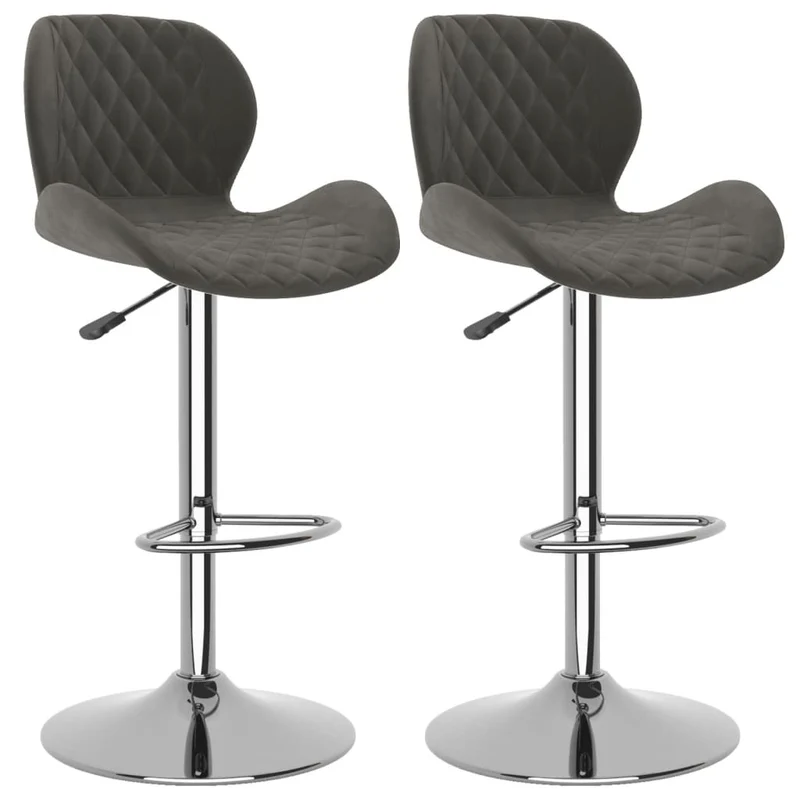 Lot de 2 tabourets de bar chaises hautes coutures losange en velours gris foncé et acier DEC029716