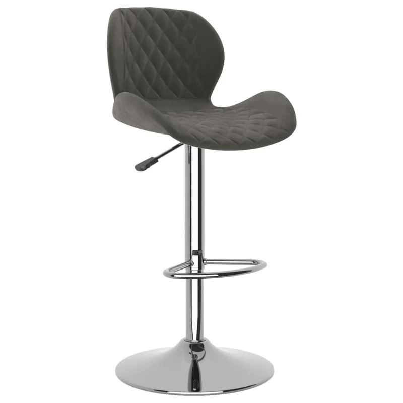 Lot de 2 tabourets de bar chaises hautes coutures losange en velours gris foncé et acier DEC029716