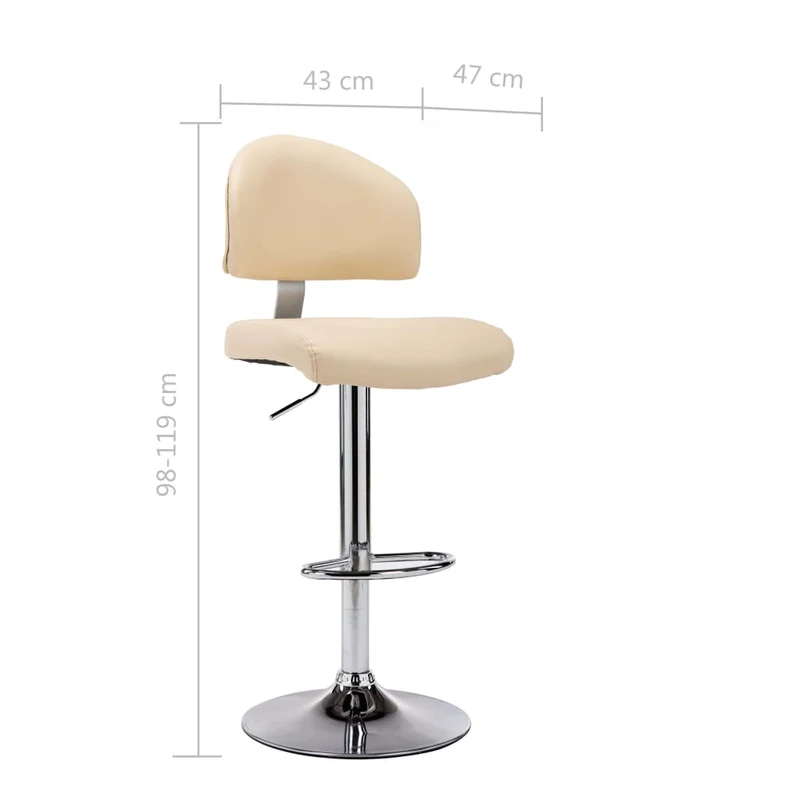 Lot de 2 tabourets de bar chaises hautes avec dossiers en PVC crème et acier DEC029656