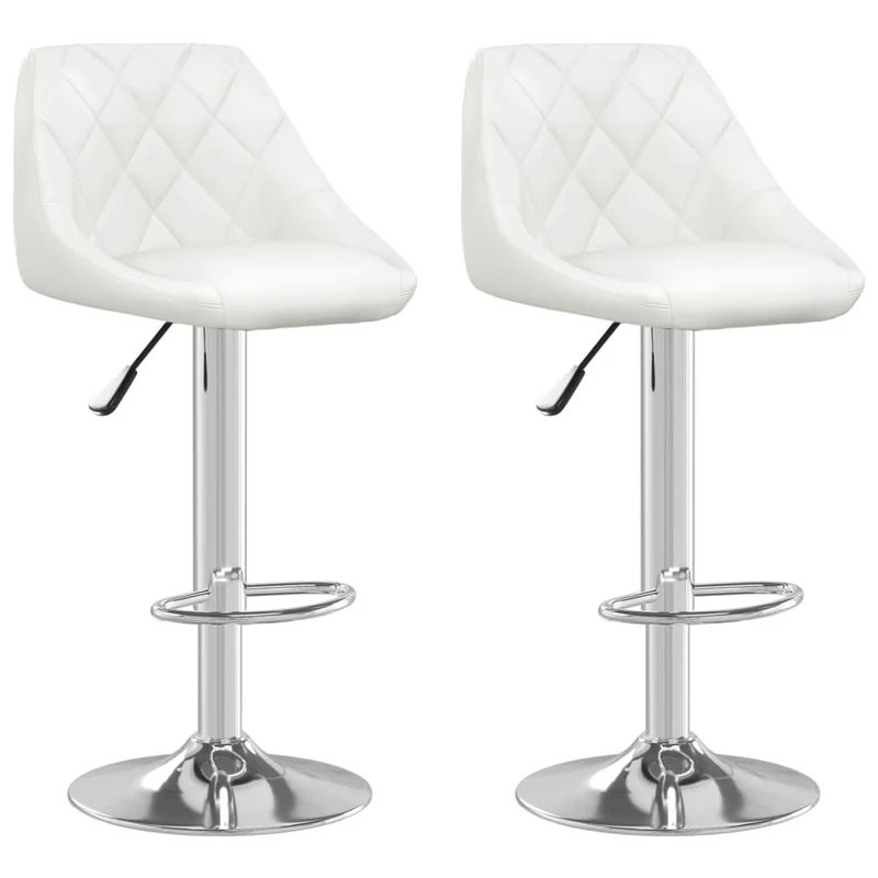 Lot de 2 tabourets de bar chaises hautes avec coutures losange siège en PVC blanc cadre en acier DEC029618