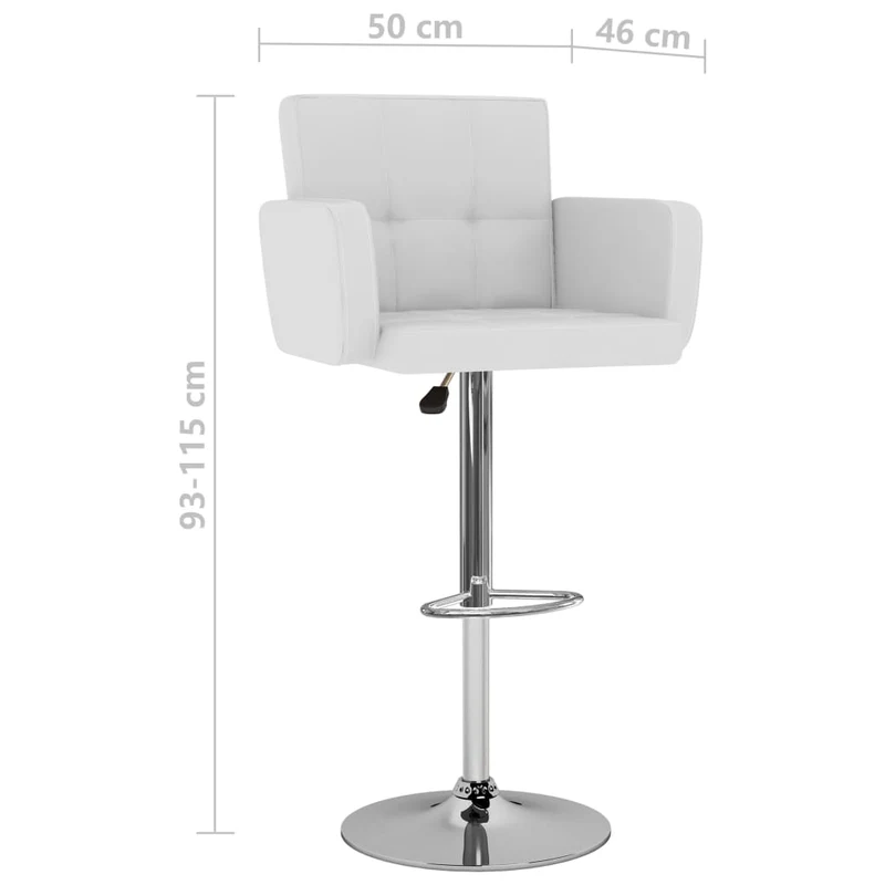 Lot de 2 tabourets de bar chaises hautes avec dossiers et accoudoirs en PVC blanc et acier DEC029614
