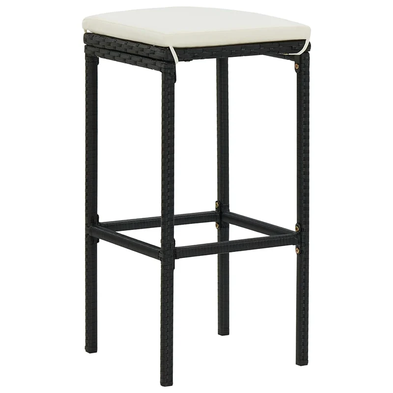 Lot de 6 tabourets de bar avec coussins crème et résine tressée noir DEC029586
