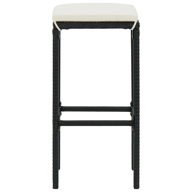 Lot de 6 tabourets de bar avec coussins crème et résine tressée noir DEC029586