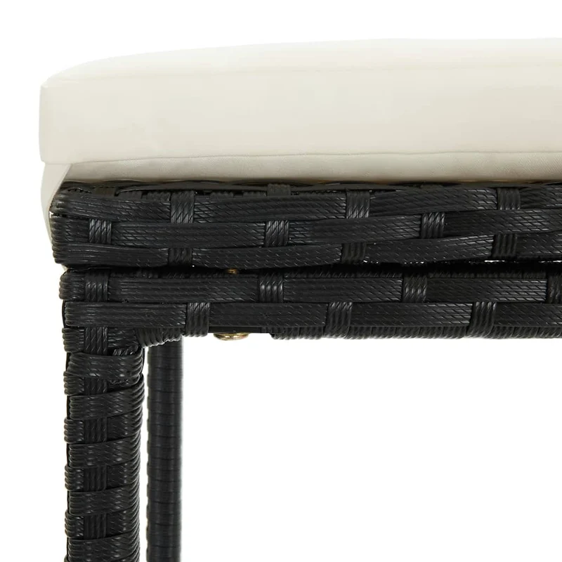 Lot de 6 tabourets de bar avec coussins crème et résine tressée noir DEC029586