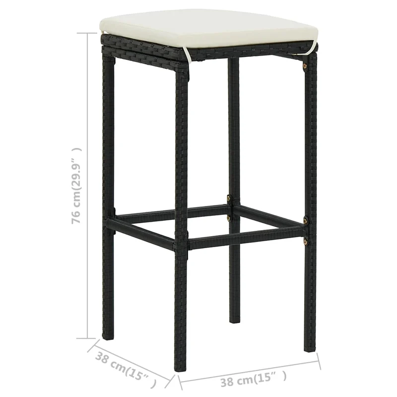 Lot de 6 tabourets de bar avec coussins crème et résine tressée noir DEC029586