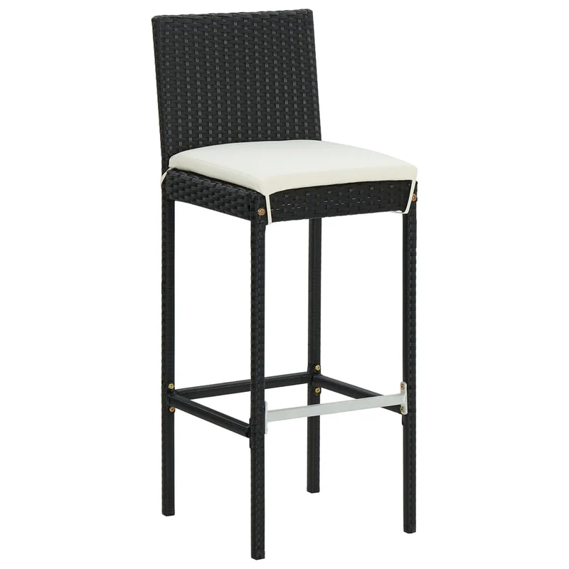 Lot de 6 tabourets de bar pour extérieur ou intérieur avec coussins crème cadre en résine tressée noir DEC029585
