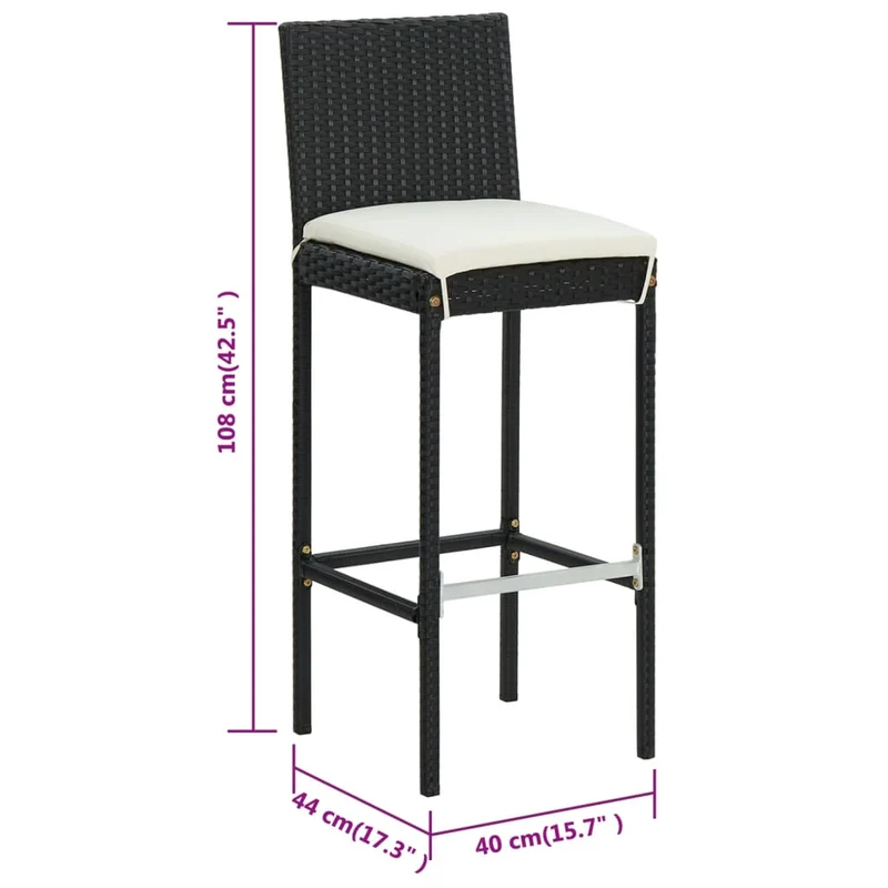 Lot de 6 tabourets de bar pour extérieur ou intérieur avec coussins crème cadre en résine tressée noir DEC029585