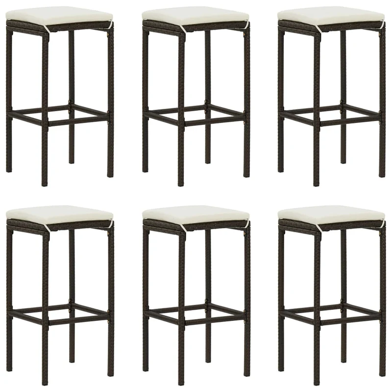 Lot de 6 tabourets de bar avec coussins crème et résine tressée marron DEC029584