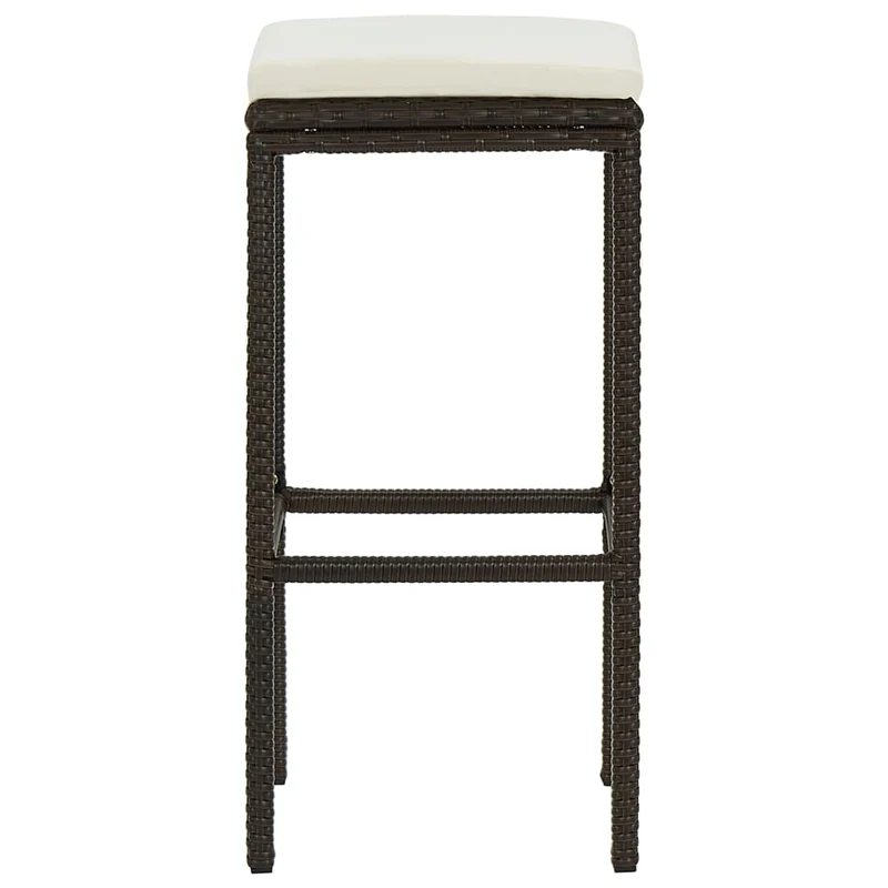 Lot de 3 tabourets de bar avec coussins crème et résine tressée marron DEC029578