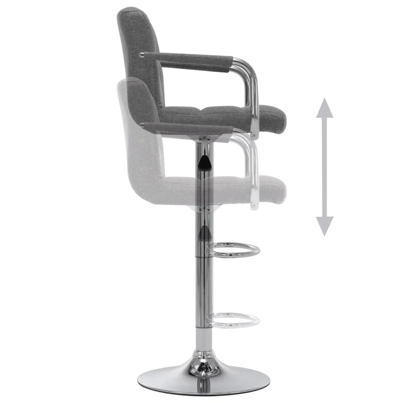 Tabouret de bar x1 chaise haute avec dossier et accoudoirs en tissu gris clair et cadre en acier DEC029476