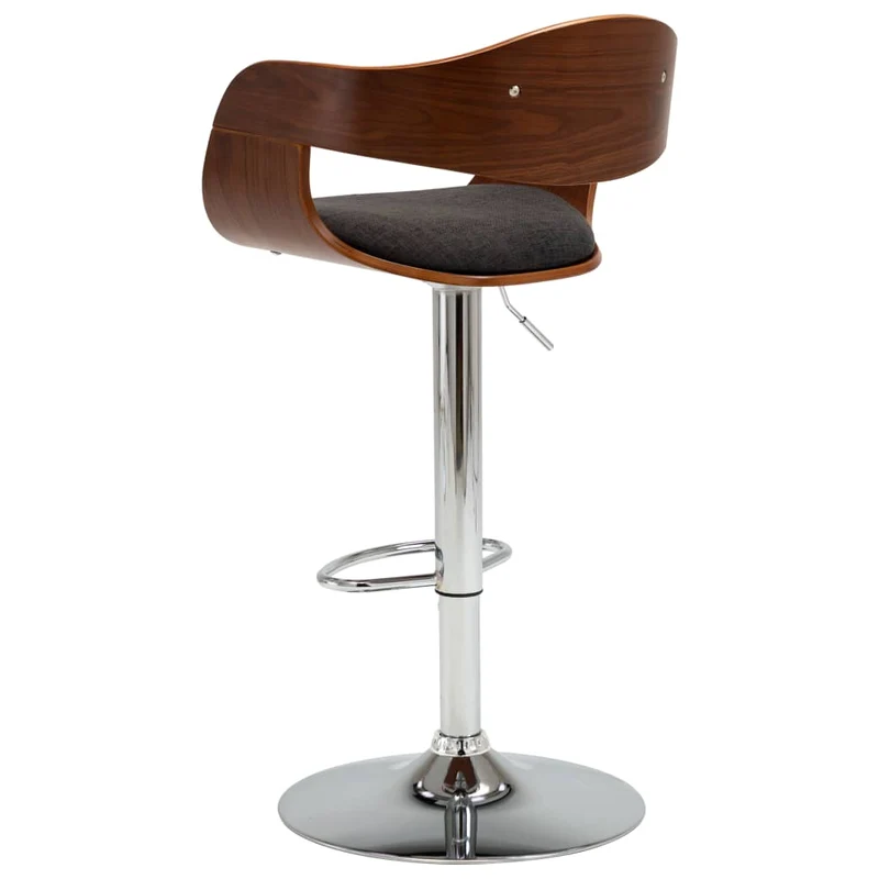 Tabouret de bar x1 chaise haute en bois courbé et tissu gris et métal DEC029471