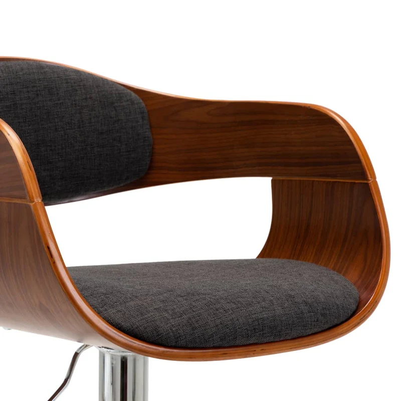 Tabouret de bar x1 chaise haute en bois courbé et tissu gris et métal DEC029471