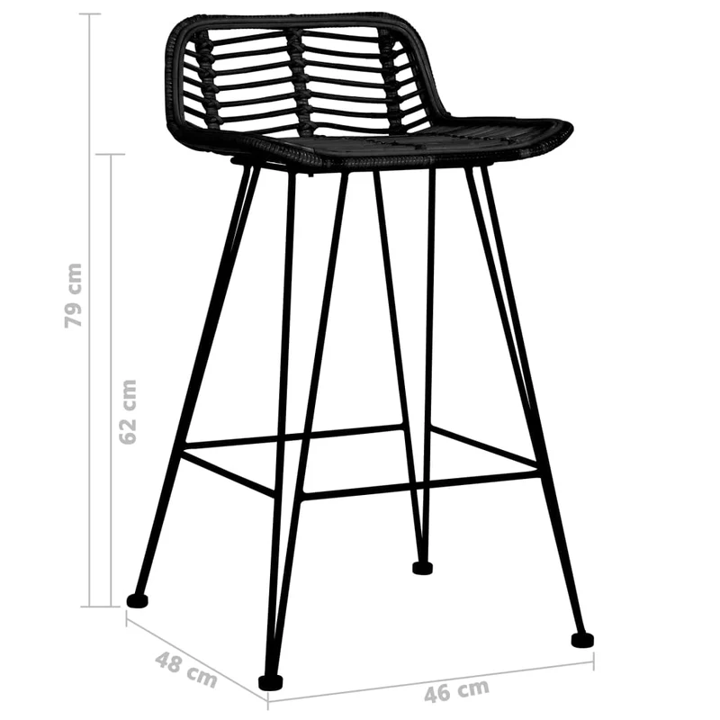 Tabourets de bar x2 chaises haute en rotin naturel + pieds en métal DEC029404