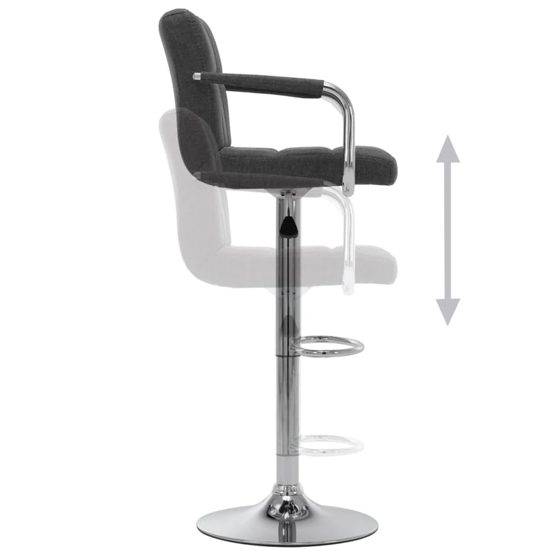 Tabouret de bar x1 chaise haute avec dossier et accoudoirs assise en tissu gris foncé cadre en acier DEC029321