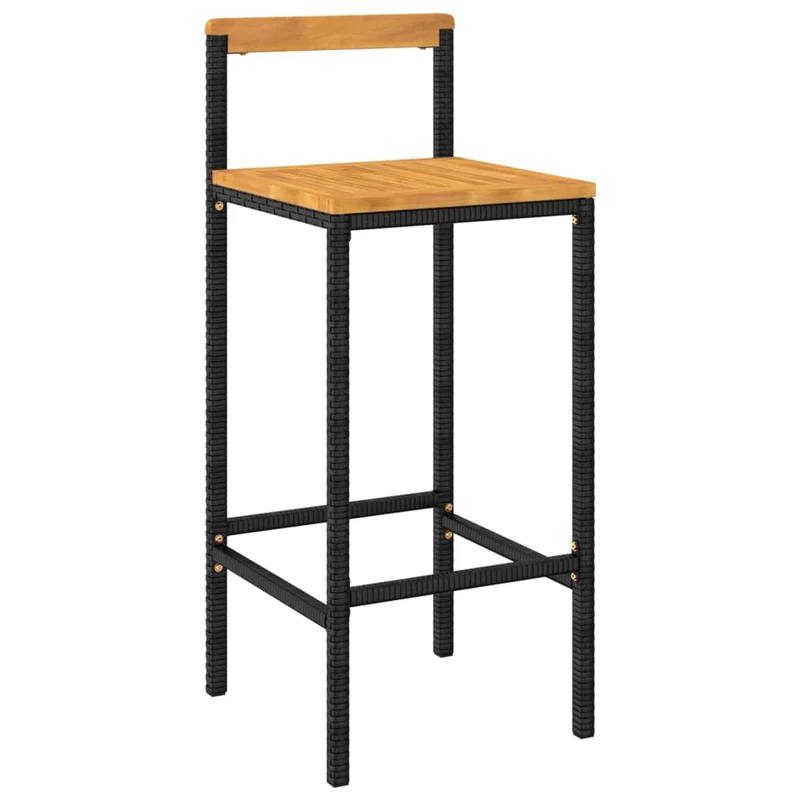 Lot de 4 tabourets de bar chaises hautes en résine tressée noir et bois d'acacia DEC029923