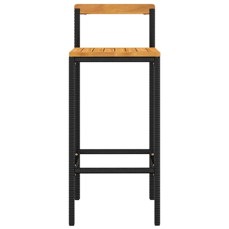 Lot de 4 tabourets de bar chaises hautes en résine tressée noir et bois d'acacia DEC029923
