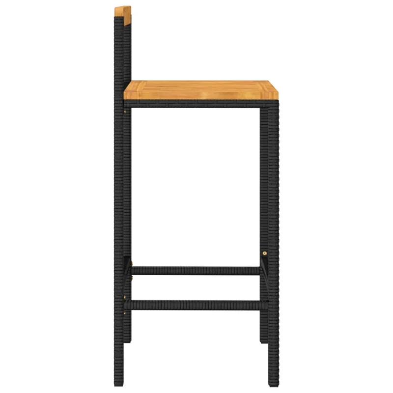 Lot de 4 tabourets de bar chaises hautes en résine tressée noir et bois d'acacia DEC029923