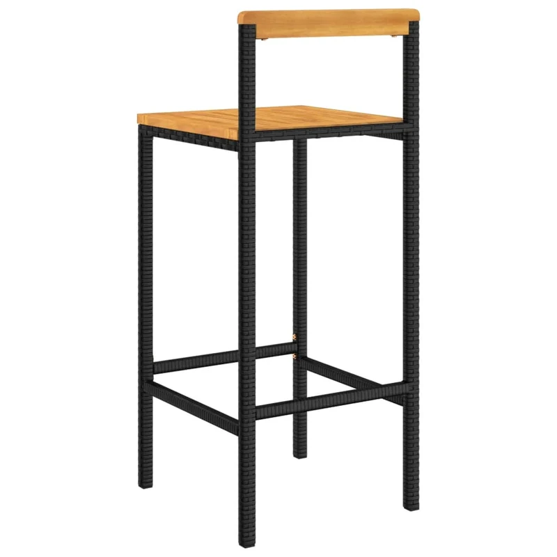 Lot de 4 tabourets de bar chaises hautes en résine tressée noir et bois d'acacia DEC029923