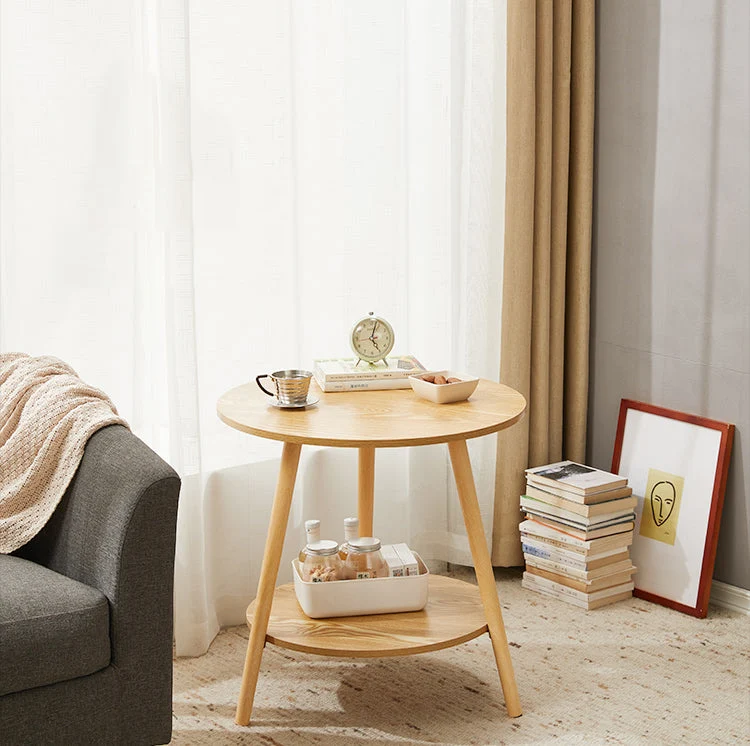 Modern Simplicity Round Medium-Density Fiberboard PIne Wood Grain Board Top End Table 2-Tier For Living Room
